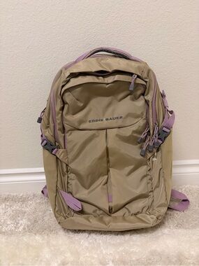 Eddie Bauer Tan Backpack with Lavender Trim